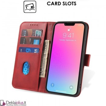 Dirbtinos odos dėklas su 4 skyreliais - raudonas (Apple Iphone 14 Pro)